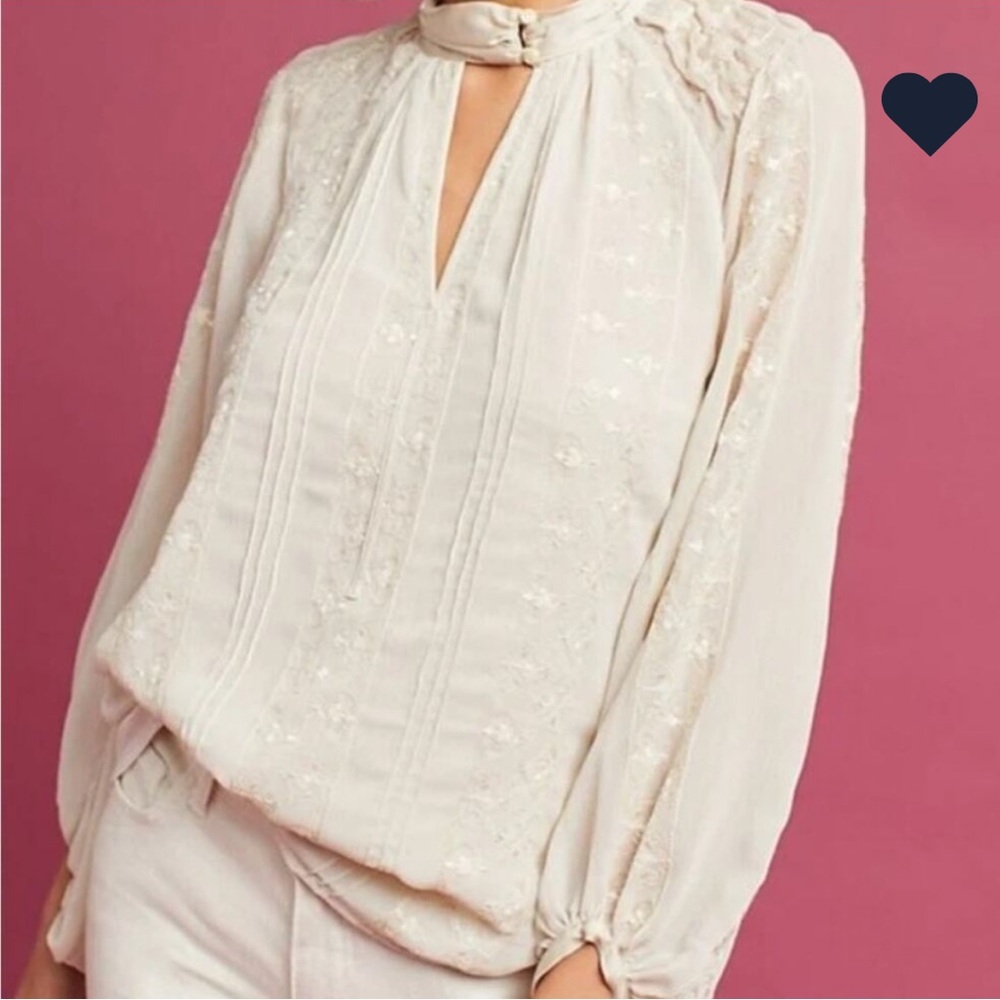 Anthropologie Tiny maud Victorian Peasant Blouse Embroidered Delicate